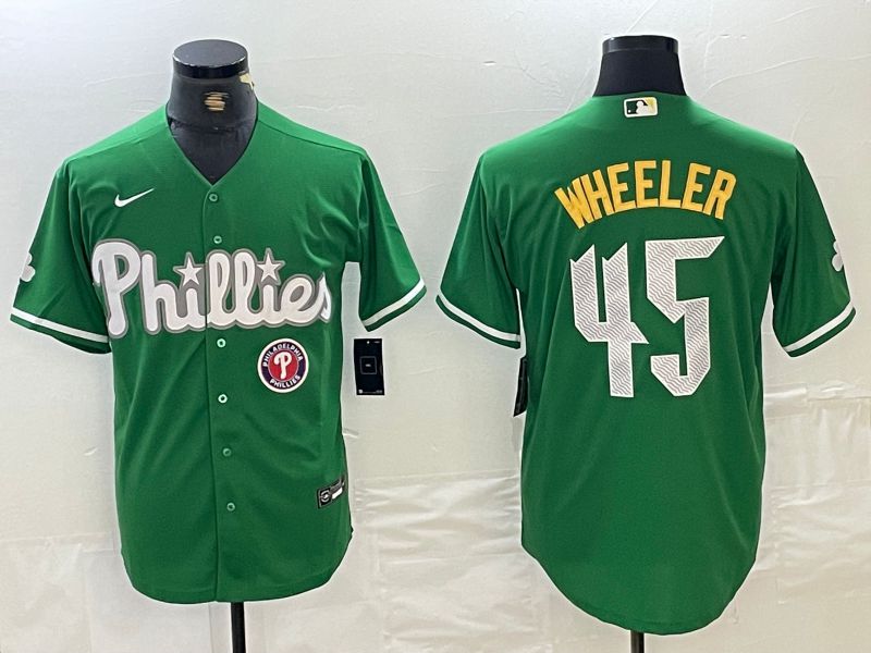 Men Philadelphia Phillies 45 Wheeler Green Fashion Edition Nike 2024 MLB Jersey style 2